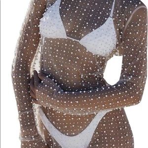 Sheer Mesh Pearl Rhinestone Cover up
